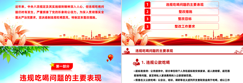 大气精美关于违规吃喝问题的整改措施PPT全面从严治党党课