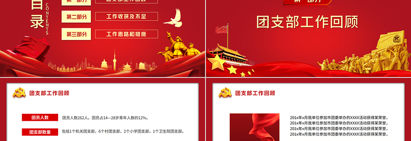 精美时尚团委工作总结PPT红色简洁共青团基层团支部团支书团委年终工作述职汇报模板