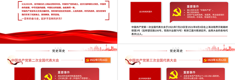 大气精美1921-2021中共一大到十九大简史PPT庆祝建党100周年专题党史学习教育党课
