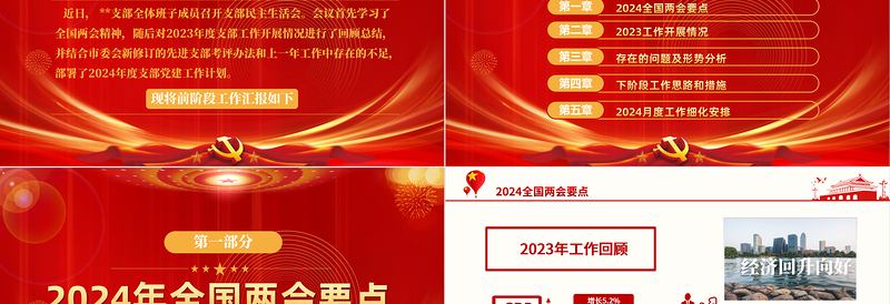 红色精美2024年3月民主生活会PPT红色精美党支部党建工作汇报课件模板