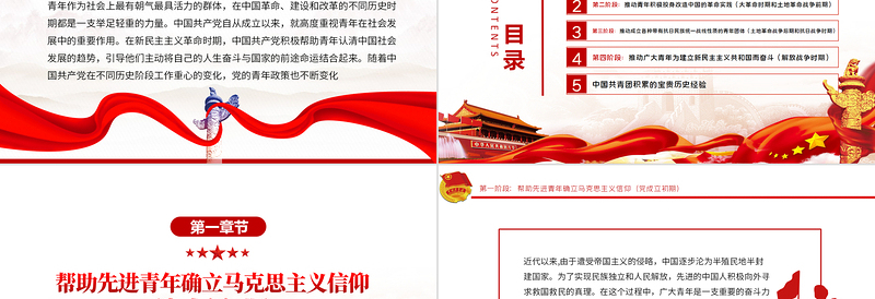 简洁大气中国共青团青年政策的演讲PPT红色大气风庆祝中国共青团建团100周年专题党课课件模板
