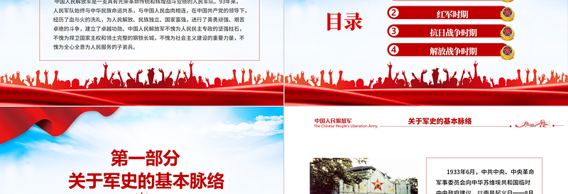 大气精美中国人民解放军发展简史PPT八一建军节主题政治教育国防教育培训专题党课课件