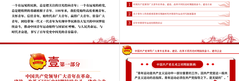 2025学习党领导青年运动的光辉历程PPT红色大气风中国共产党建党一百周年系列专题党课课件模板下载