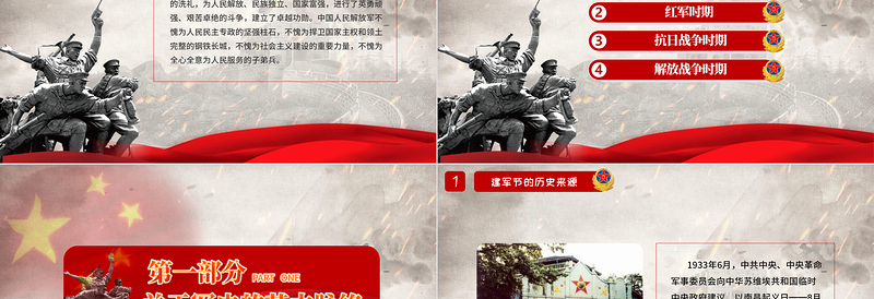 八一建军节中国人民解放军发展简史国防教育部队教育爱国主义教育PPT模板