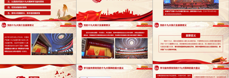 大气时尚中国共青团十九大精神PPT模板