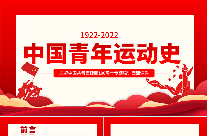 优秀中国青年运动史PPT精美大气风五四以来党领导下的青年运动的光辉历程专题团课
