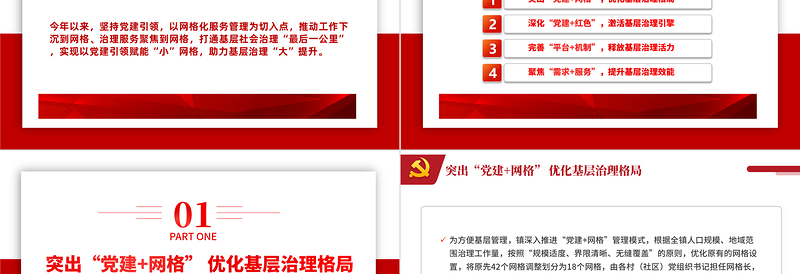 党建引领网格化管理推动基层社会治理红色精美党建引领赋能小网格助力基层治理大提升工作汇报模板