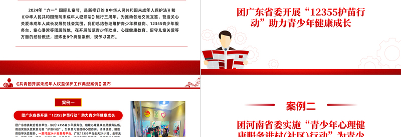 红色庄严《共青团开展未成年人权益保护工作典型案例》PPT精美创意8个案例分析课件