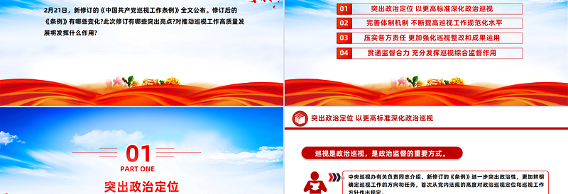 简洁大气新修订的《中国共产党巡视工作条例》亮点解读PPT模板