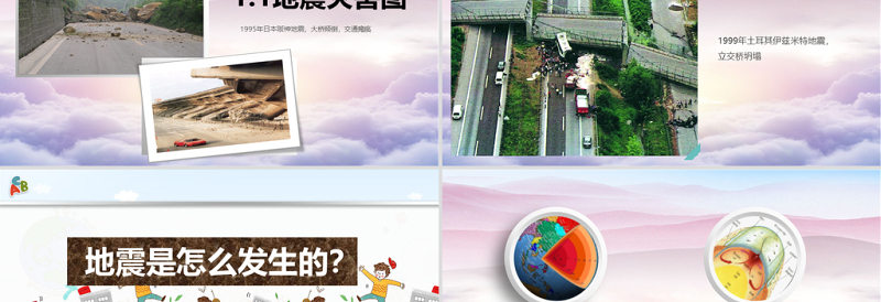 大气时尚多彩卡通防震救灾应急知识宣传活动PPT模板