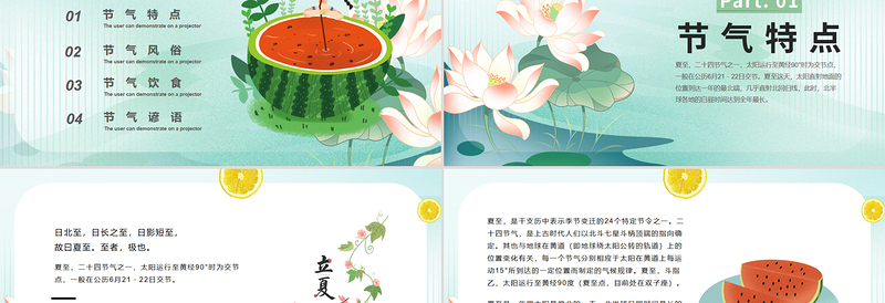 精美时尚清新夏至节气PPT中国传统24节气下载