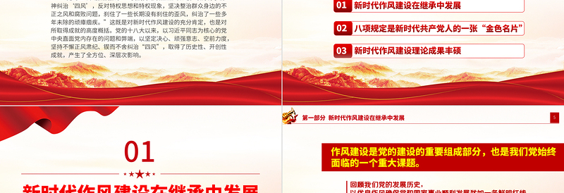 红色精美新时代作风建设的历史性成就PPT党政风党员干部作风建设学习教育专题党课课件