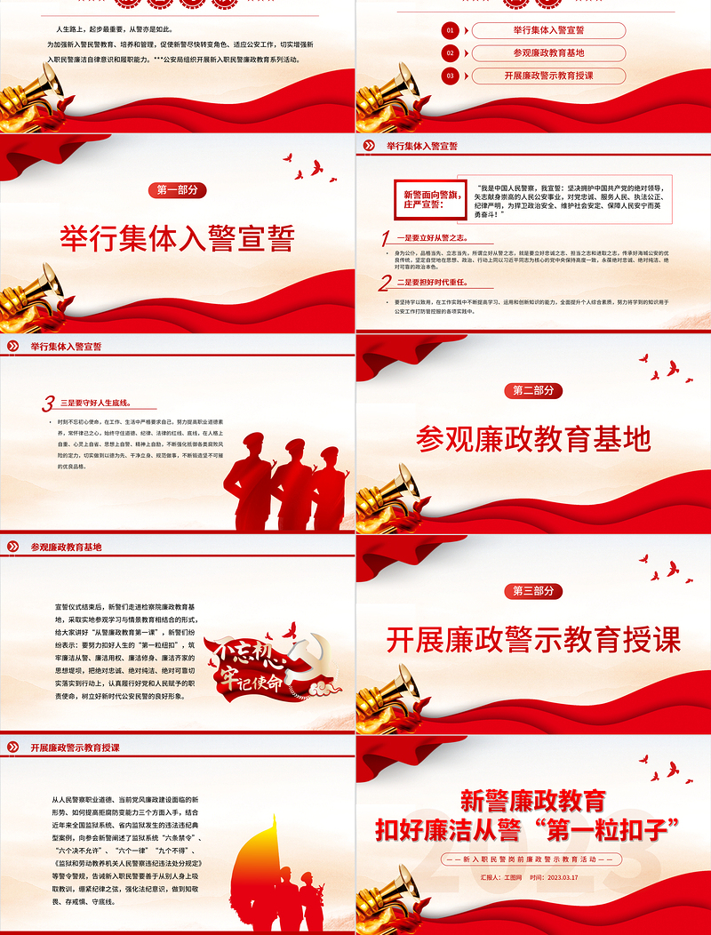 新警廉政教育PPT精美简洁扣好廉洁从警第一粒扣子新入职民警岗前廉政警示教育活动课件