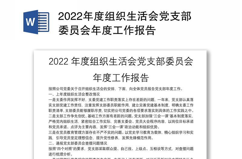 精品度组织生活会党支部委员会年度工作报告