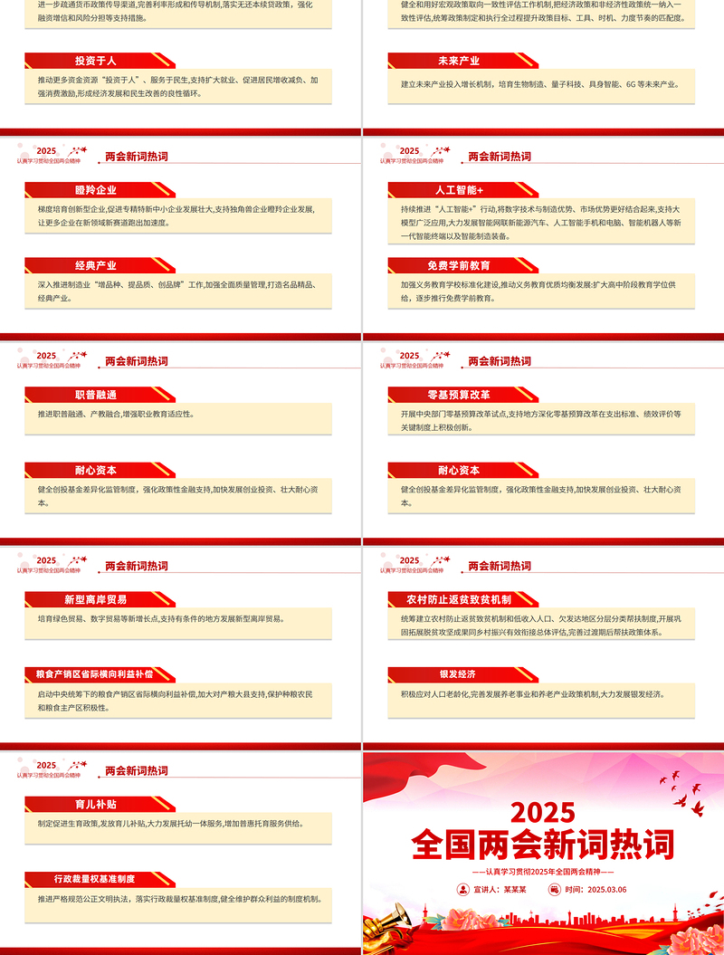 精美时尚全国两会新词热词PPT红色精美2025两会专题学习课件