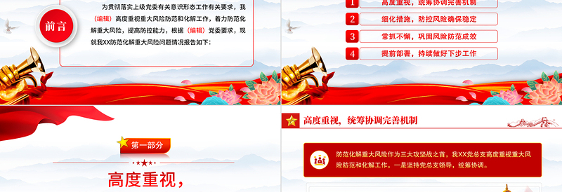 关于意识形态风险点排查和采取的防范措施PPT红色精美风党员干部学习教育专题党课党建课件模板
