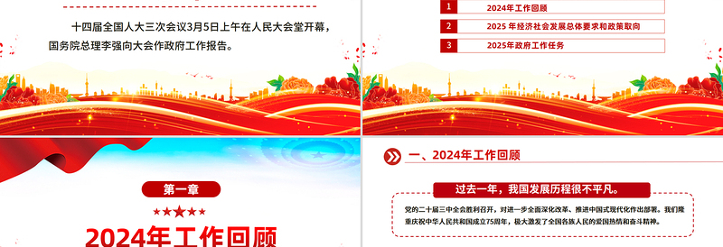红色党政风2025政府工作报告全文PPT全国两会精神宣传课件下载