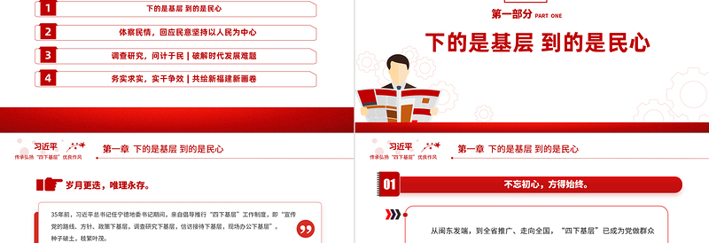 践行四下基层PPT大气党建风“四下基层”与新时代党的群众路线党课辅导课件