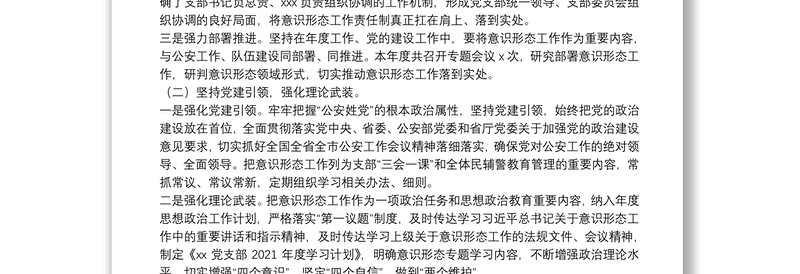优质公安局科所队2021年意识形态工作总结报告