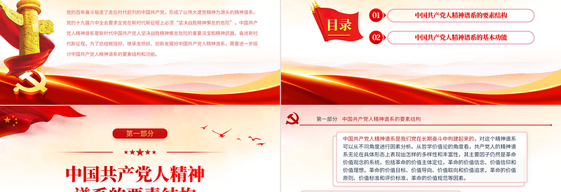 红色精美中国共产党人精神谱系的要素结构和功能PPT党政风党支部主题党日专题党课课件模板
