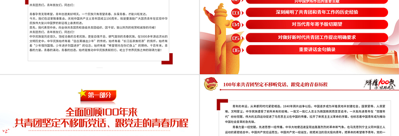 简洁大气在庆祝中国共产主义青年团成立100周年大会上的讲话精神解读团课课件