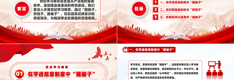 简洁大气要在“醒脑子、照镜子、撸袖子”中做到“学深悟透、对照检视、知行合一”PPT红色精美党纪学习教育课件