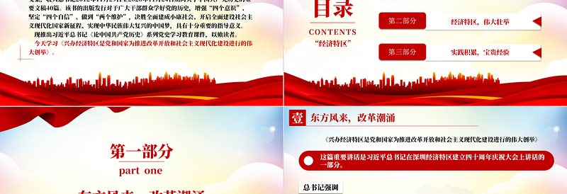 红色简洁论中国共产党历史PPT中国特色社会主义精彩演绎兴办经济特区是党和国家为推进改革开放和社会主义现代化建设进行的伟大创举