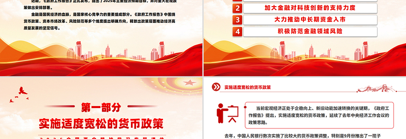 红色党政风《政府工作报告》里的2025年金融风向标PPT两会精神学习课件