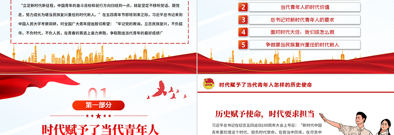 精美质感五四青年节团课学习PPT精美大气新时代的青年坚定不移听党话跟党走团课课件