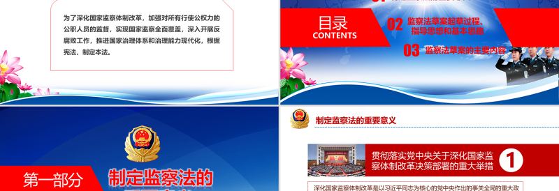 精美时尚党课蓝色大气国家监察法权威发布解读两会监察体制改革PPT模板