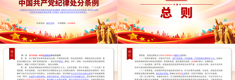 红色创意新旧对照《中国共产党纪律处分条例》PPT精美简洁纪律处分条例全文课件