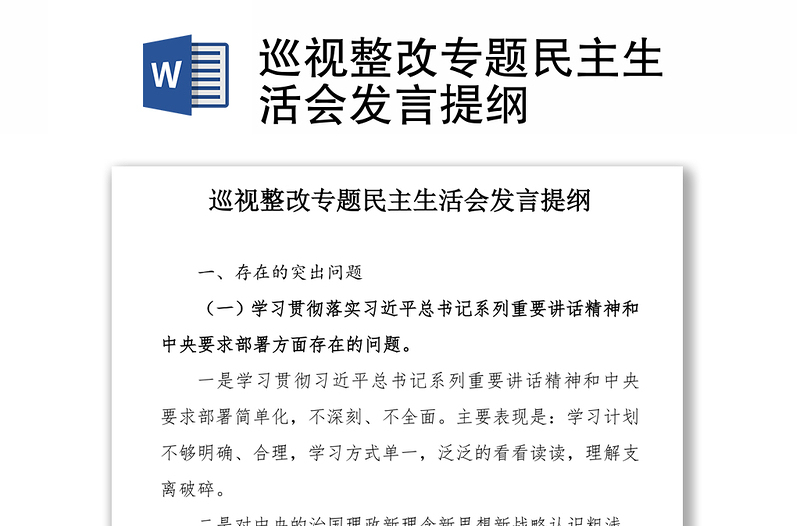 精品巡视整改专题民主生活会发言提纲