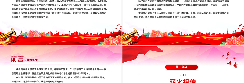 简洁大气中华全国总工会成立100周年PPT课件