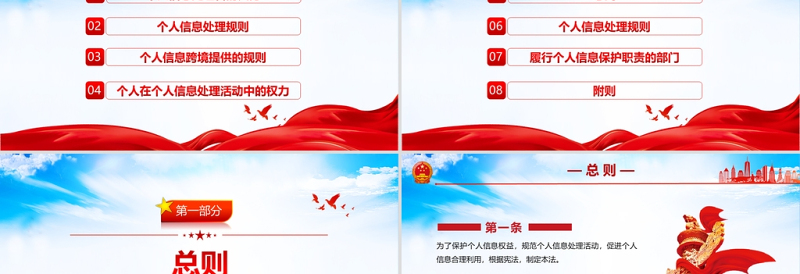 简洁实用中华人民共和国个人信息保护法PPT蓝色党政风完整解读《个人信息保护法》重点内容专题党课
