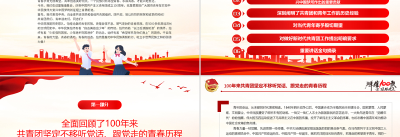 简洁大气在庆祝中国共产主义青年团成立100周年大会上的讲话精神解读团课