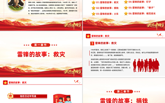 学雷锋纪念日PPT红色简约风弘扬雷锋精神学习雷锋纪念日主题教育班会课件模板