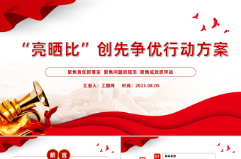 红色精美“亮晒比”创先争优行动方案PPT红色精美基层党建晾晒比提质增效课件