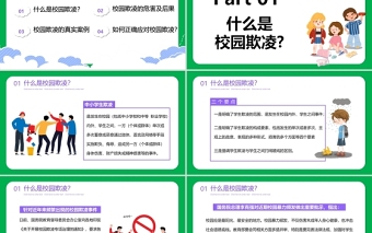卡通手绘风拒绝校园暴力PPT中小学预防校园欺凌主题班会课件下载