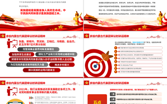 红色精美聚焦两会PPT深入学习参加内蒙古代表团审议时讲话精神专题党课课件模板