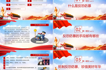 红色简洁简约党政风反恐制暴应急预案处置安全知识宣传PPT