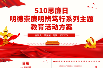 大气简洁510思廉日PPT红色大气明德崇廉明辨笃行系列主题教育活动方案