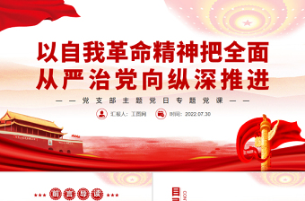 红色精美以自我革命精神把全面从严治党向纵深推进PPT党政风党支部主题党日专题党课