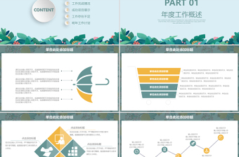 马卡龙淡蓝手绘植物工作总结工作计划PPT模板