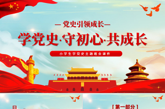 精美时尚党史引领成长PPT传统中国风学党史守初心共成长小学生学习党史主题队会课件