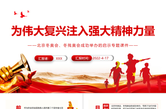 简洁实用为伟大复兴注入强大精神力量PPT精品北京冬奥会、冬残奥会成功举办的启示专题党课课件模板