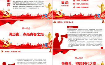红色党政风与党同心跟党奋斗再续荣光PPT各行业系统团员青年深学热议总书记在庆祝中国共产主义青年团成立100周年大会上的重要讲话精神专题课件模板