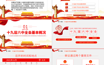 时尚大气十九届六中全会公报学习PPT党建风深入学习党的百年奋斗重大成就和历史经验专题党课课件