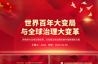 大气简洁世界百年大变局与全球治理大变革PPT红色大气积极参与全球治理变革为完善全球治理贡献中国智慧和方案党课课件
