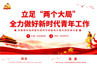 极简风立足“两个大局”全力做好新时代青年工作PPT红色党政风关于青年工作的重要思想专题党课课件模板下载