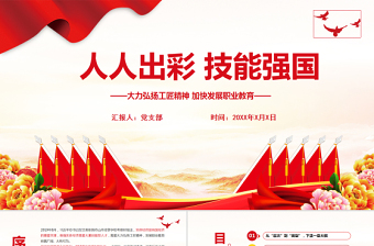 红色精美人人出彩技能强国PPT红色精美大力弘扬工匠精神加快发展职业教育课件
